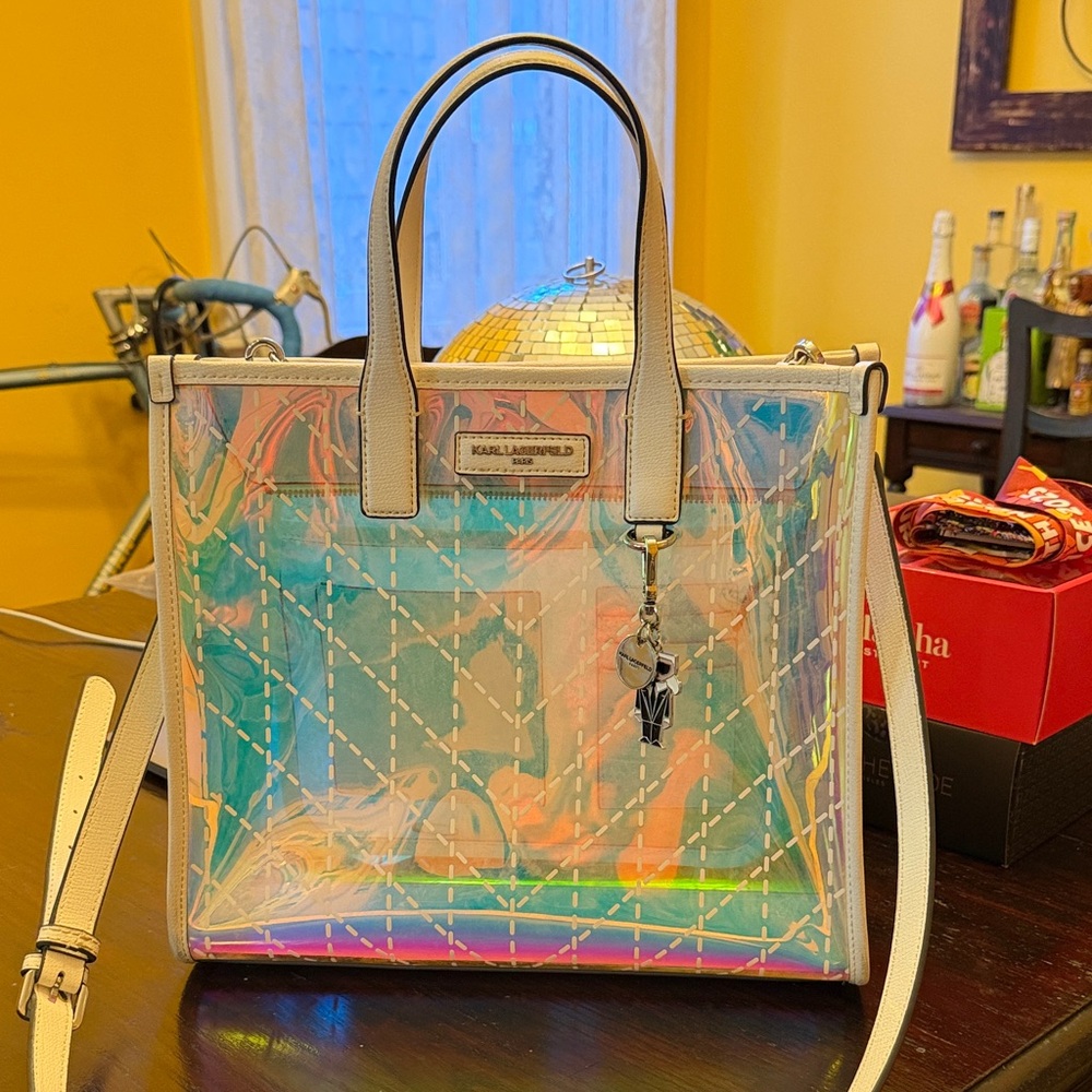 Karl Lagerfeld Holographic Tote with Pink Accents